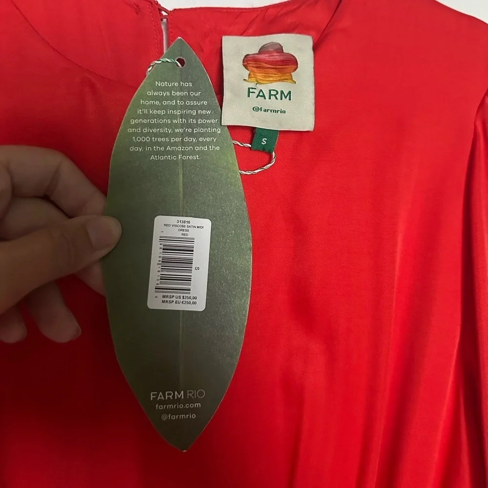 FARM Rio Red Viscose Satin Cutout Dress - Picture 5 of 5